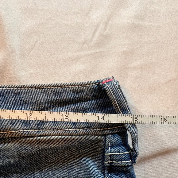 True Religion Joey Mid Rise Flare Jeans Blue Pink Contrast Stitching Size 28 - Picture 7 of 10